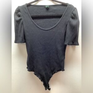 Wild Fable Size L Bodysuit Black Ribbed Short Sleeve Preloved